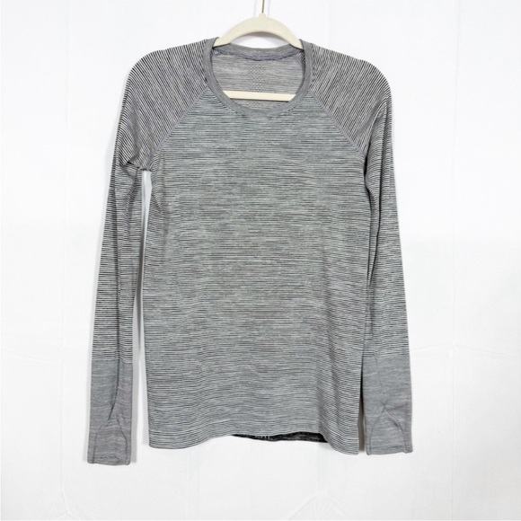 Lululemon Swiftly Speed Long Sleeve Top Tee White Black Stripe - Picture 4 of 8